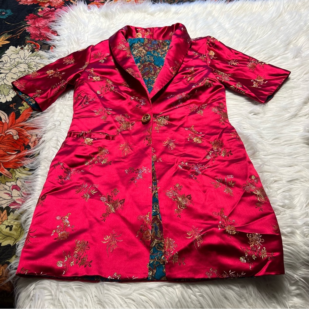Silk floral embossed shiny robe oriental fashion